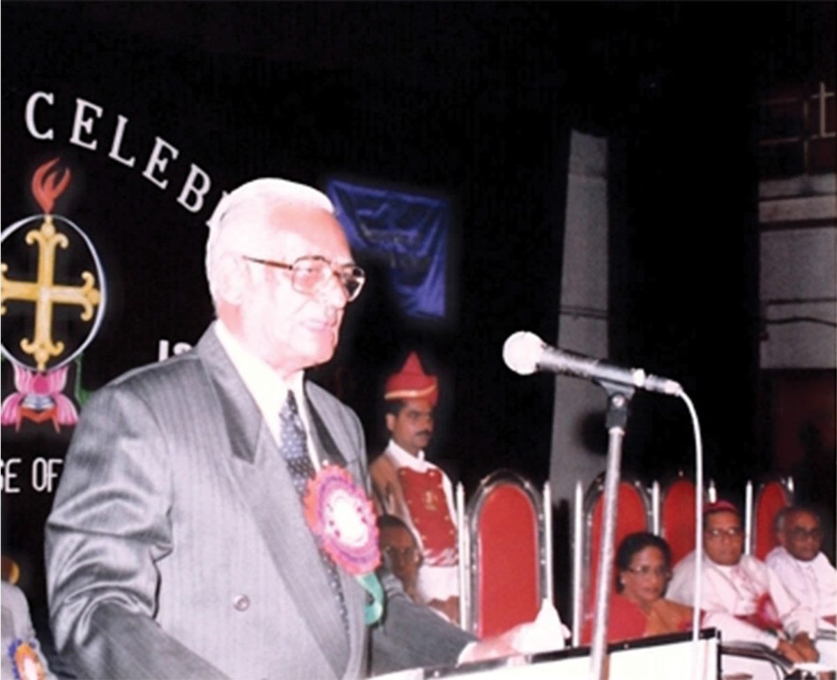 Speaker addressing an early Karunya Trust celebration